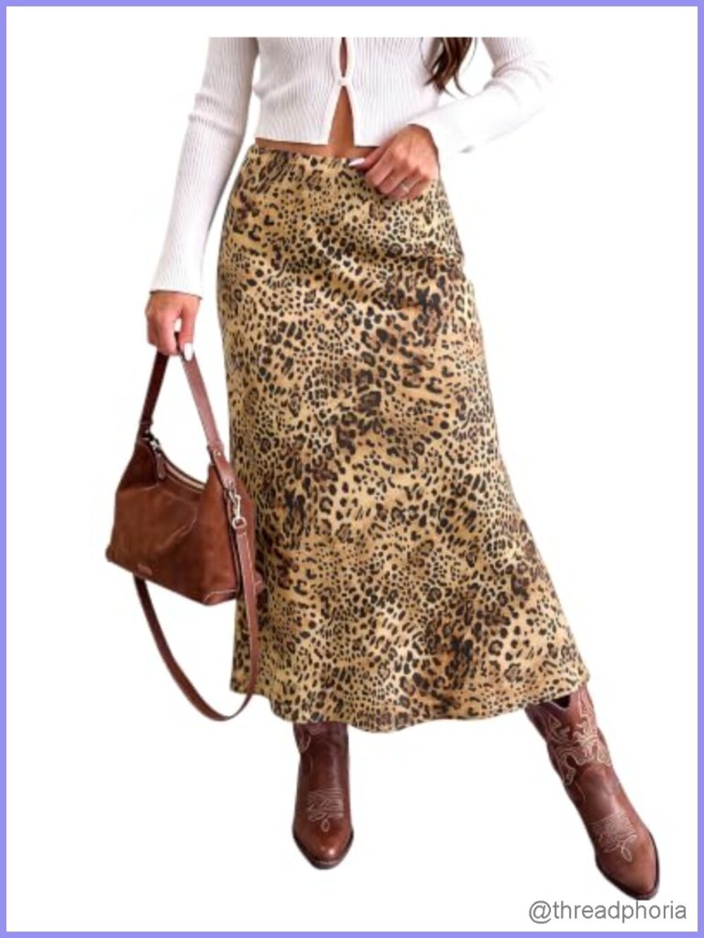 Satin Maxi Skirt Leopard Print High Rise Pull On Flowy A-Line